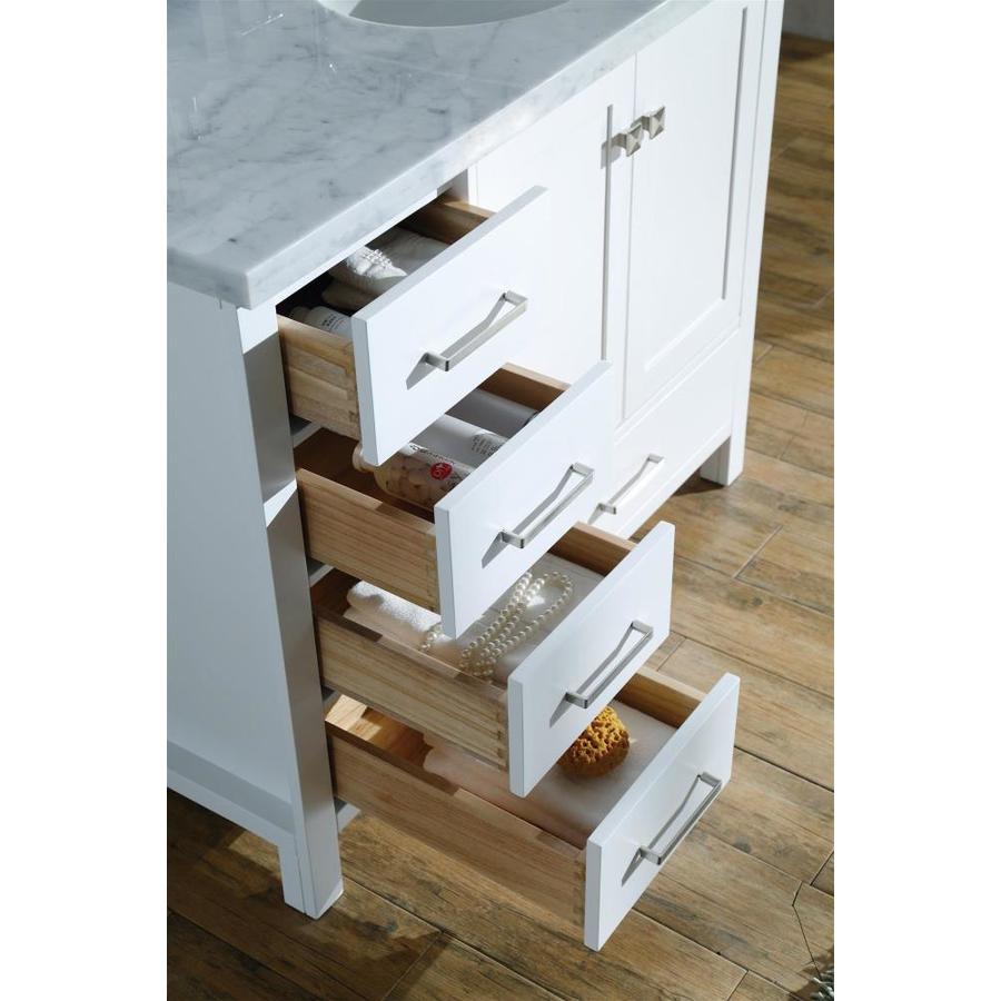 2 Soft Closing Doors 5 Full Extension Dovetail Drawers ARIEL Bathroom Vanity 43 Inch with Carrara White Marble Countertop and Oval Sink in Espresso with Backsplash No Mirror