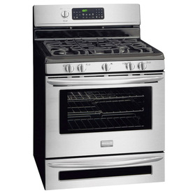 Frigidaire 30-in 5-Burner 5 cu ft/0.5 cu ft Double Oven Convection Gas Range (Stainless Steel) LGLF305MMF