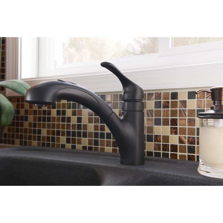 Moen Renzo Matte Black 1 Handle Deck Mount Pull Out Kitchen Faucet In The Kitchen Faucets Department At Lowes Com