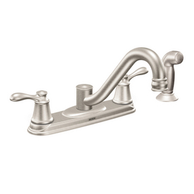 moen spray kitchen handle caldwell low lowes faucet arc stainless steel side