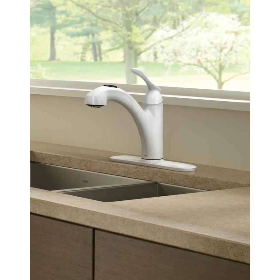 Moen Banbury Glacier 1 Handle Deck Mount Pull Out Handle Kitchen Faucet Deck Plate Included In The Kitchen Faucets Department At Lowescom