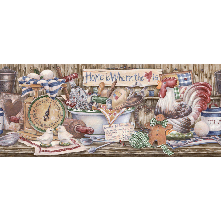 Blue Country Kitchen Shelf Prepasted Wallpaper Border at Lowes com