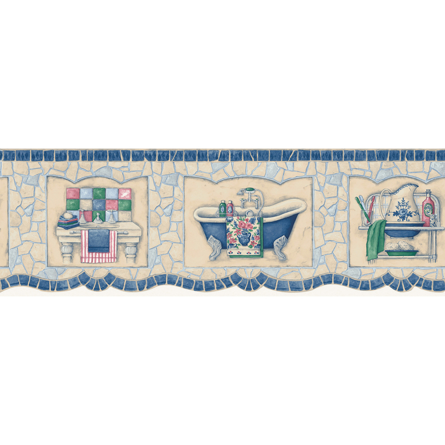 Shop allen + roth 6-3/4" Blue Mosaic Bath Tub Prepasted Wallpaper