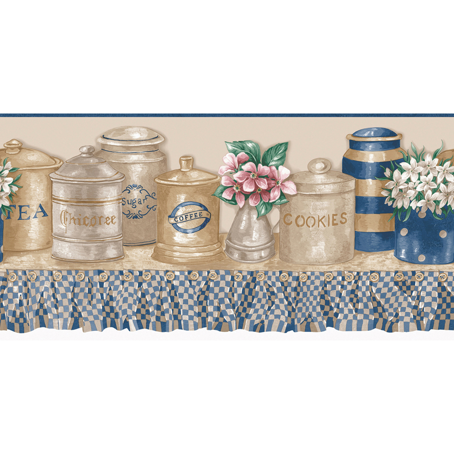 Blue And Beige Kitchen Jars Prepasted Wallpaper Border at Lowes com