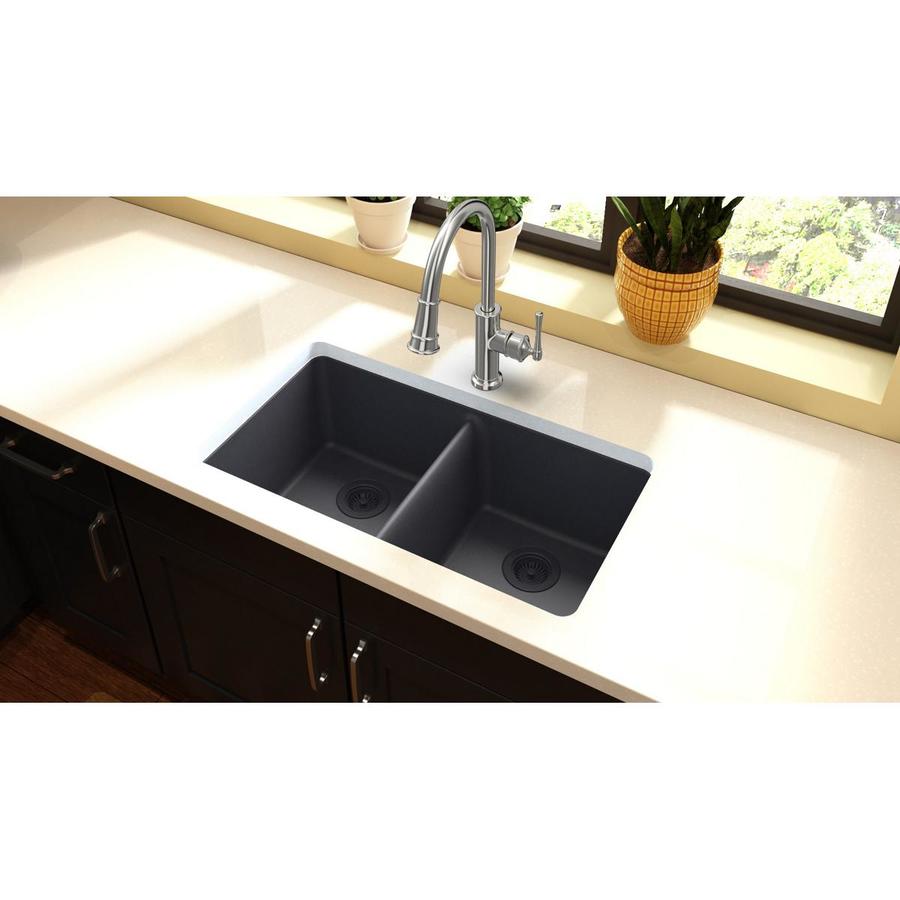 dark kitchen shelves with light counter tops