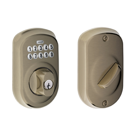 UPC 043156894604 product image for Schlage Plymouth Antique Pewter Single-Cylinder Electronic Entry Door Deadbolt w | upcitemdb.com