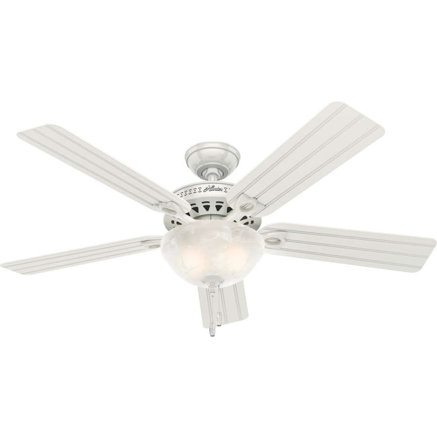 Shop Hunter Beachcomber 52-in White Outdoor Downrod or Flush Mount Ceiling Fan with Light Kit at 