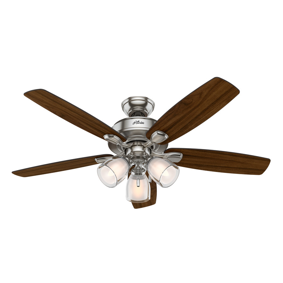 Hunter Meridale 52-in Brushed Nickel Downrod or Flush Mount Ceiling ...