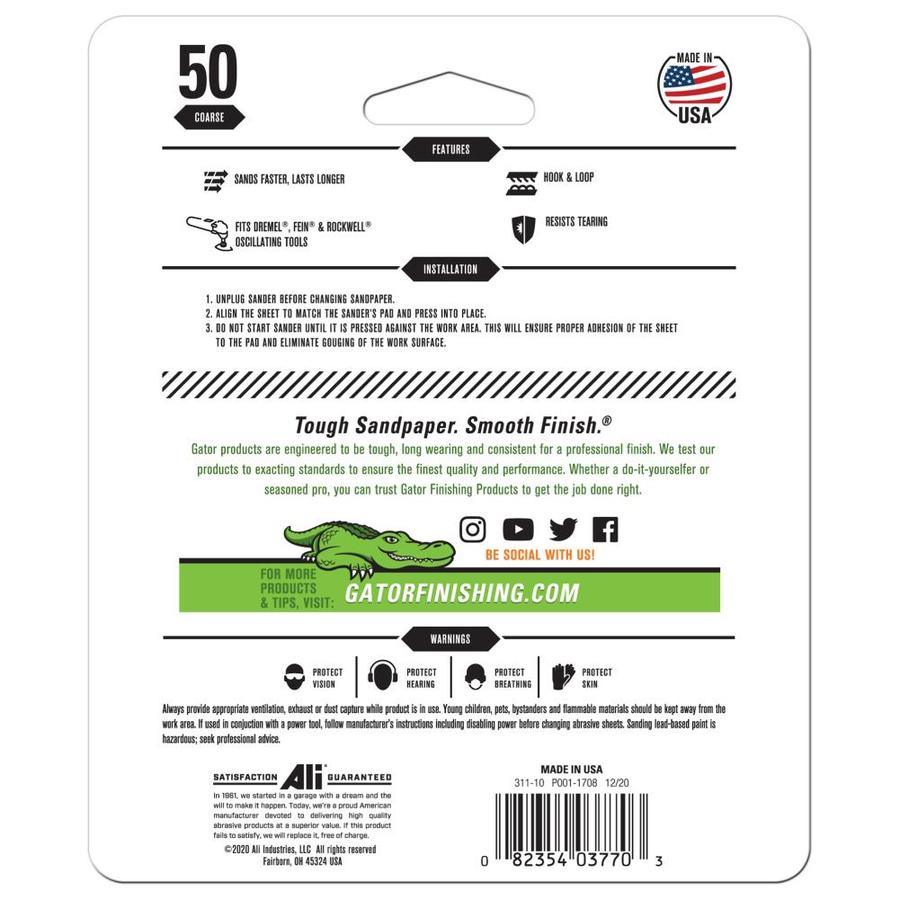 Gator Hook And Loop Detail Sandpaper 12 Pack 3 In W X 3 In L 50 Grit Commercial Detail Sanding Sheet Sandpaper In The Sandpaper Department At Lowes Com