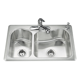 UPC 087206700248 product image for KOHLER Staccato 22-in x 33-in Double-Basin Stainless Steel Drop-In 3-Hole Commer | upcitemdb.com