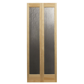 Pinecroft Solid Core 1-Lite Patterned Pine Bi-Fold Closet Interior