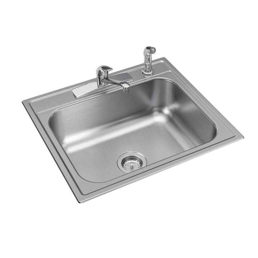 Elkay 25 In X 22 In Stainless Steel Single Bowl Drop In 4 Hole Residential Kitchen Sink All In One Kit In The Kitchen Sinks Department At Lowescom