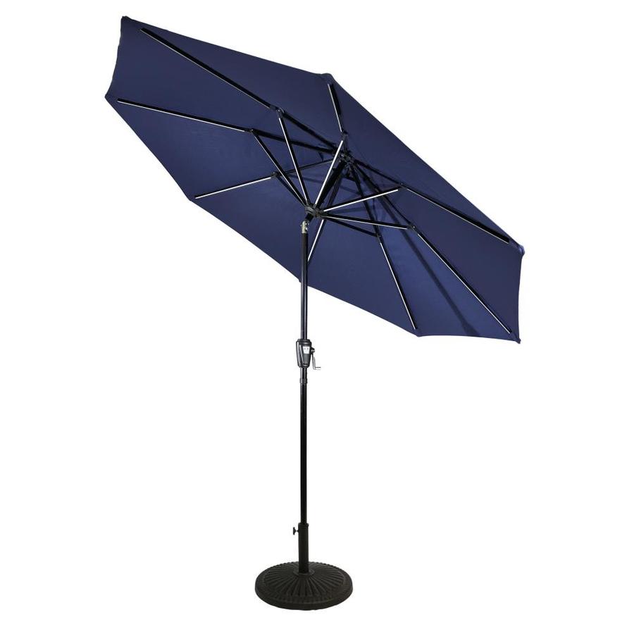 Sun Ray 106 3 Ft Round Denim With Black Aluminum Frame Solar Powered Push Button Tilt Market Patio Umbrella In The Patio Umbrellas Department At Lowes Com