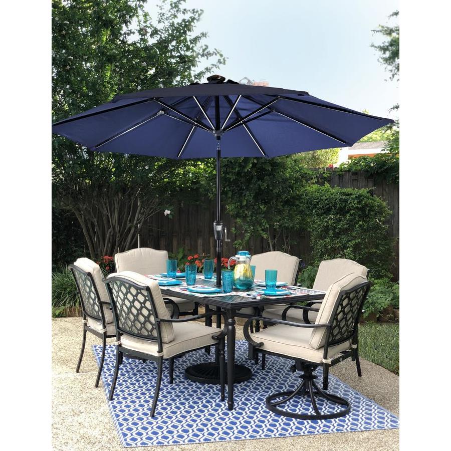 Sun Ray 106 3 Ft Round Denim With Black Aluminum Frame Solar Powered Push Button Tilt Market Patio Umbrella In The Patio Umbrellas Department At Lowes Com