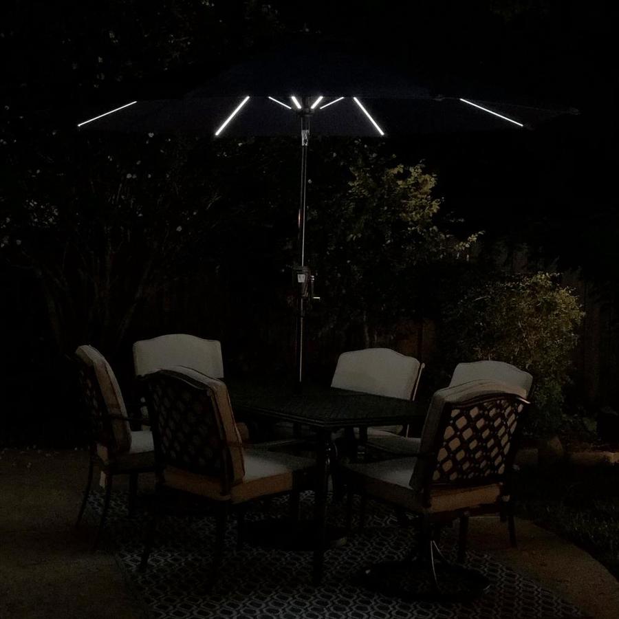 Sun Ray 106 3 Ft Round Denim With Black Aluminum Frame Solar Powered Push Button Tilt Market Patio Umbrella In The Patio Umbrellas Department At Lowes Com