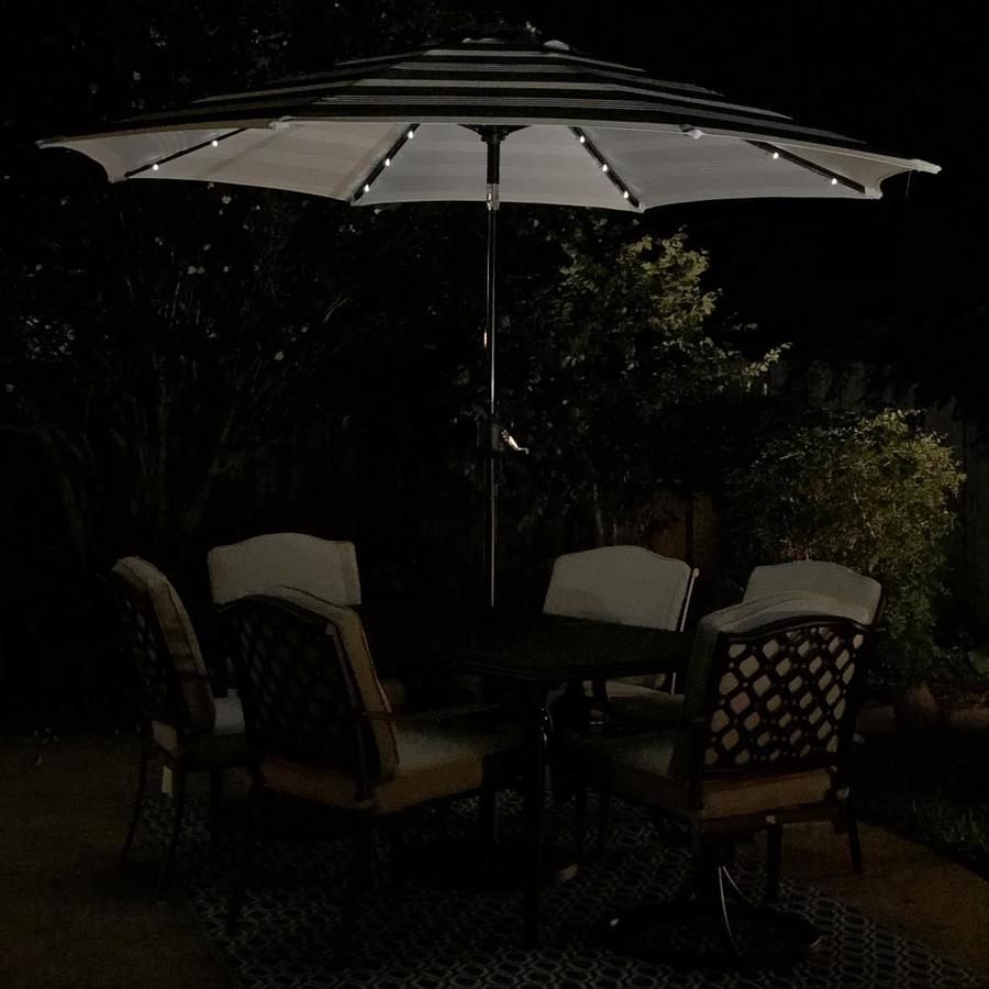 Sun Ray 106 3 Ft Round Navy Stripe With Black Steel Frame Solar Powered Push Button Tilt Market Patio Umbrella In The Patio Umbrellas Department At Lowes Com