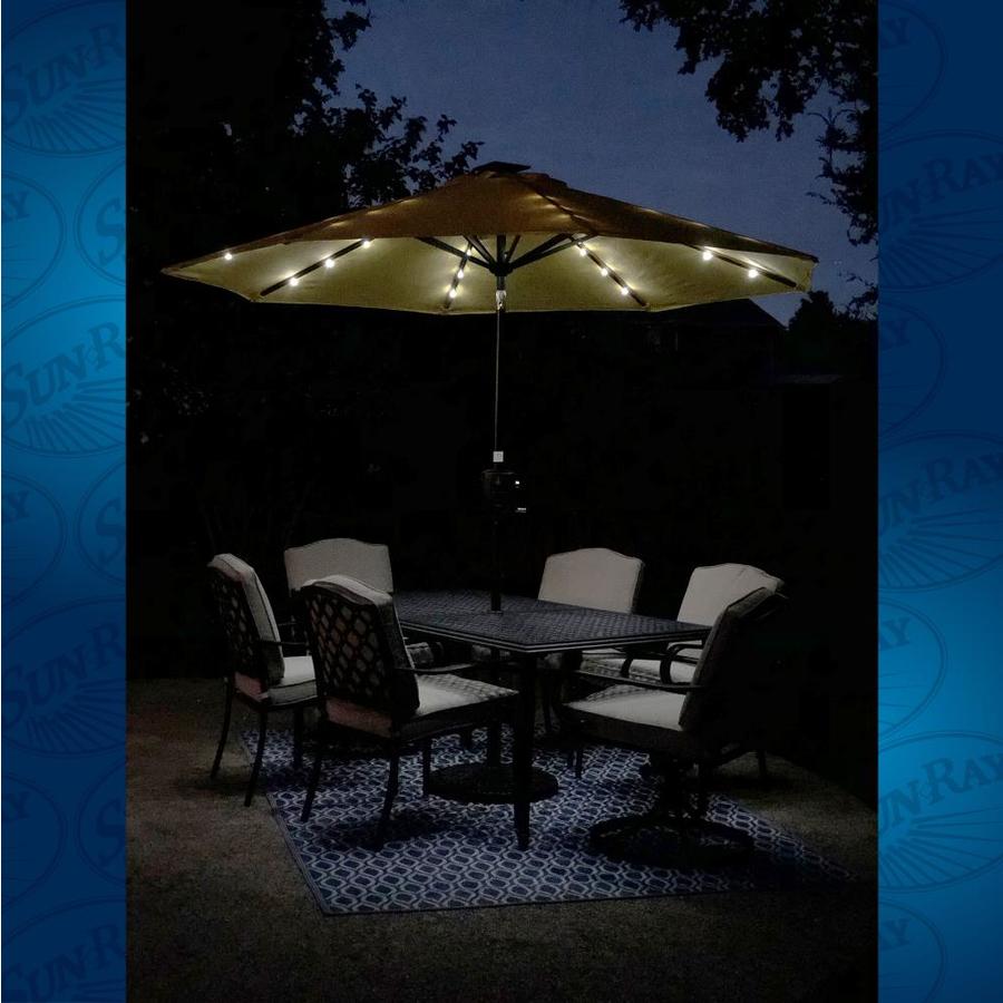 Sun Ray 106 3 Ft Round Yellow With Black Aluminum Frame Solar Powered Push Button Tilt Market Patio Umbrella In The Patio Umbrellas Department At Lowes Com