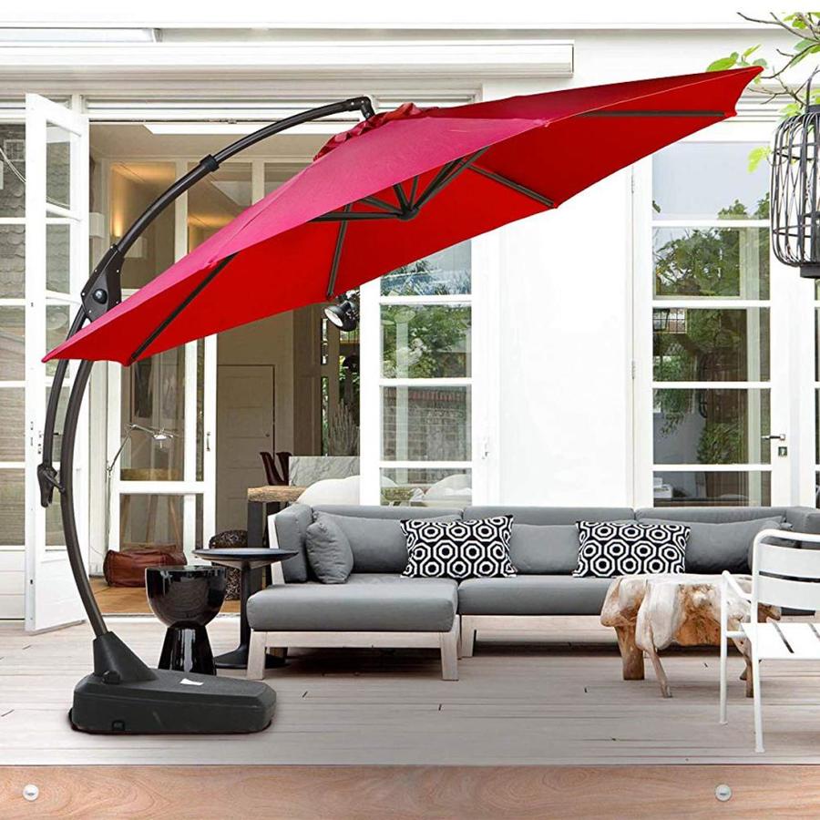 Clihome 12 Ft Octagon Red With Red Aluminum Frame Crank Garden Patio Umbrella And Base In The Patio Umbrellas Department At Lowes Com