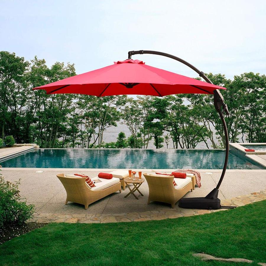 Clihome 12 Ft Octagon Red With Red Aluminum Frame Crank Garden Patio Umbrella And Base In The Patio Umbrellas Department At Lowes Com