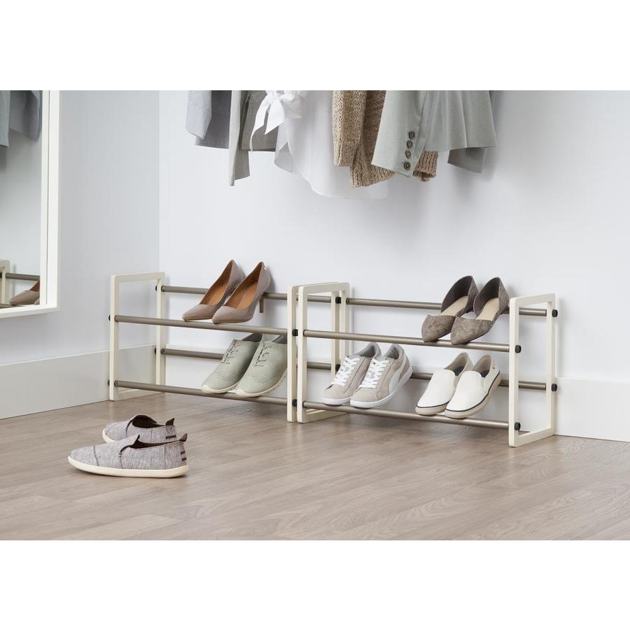 Trinity 20 Pair White Frames With Powder Coated Champagne Poles Wood Shoe Rack In The Shoe Storage Department At Lowes Com