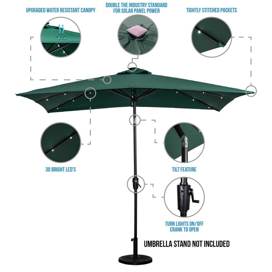 Sun Ray 107 48 Ft Rectangular Hunter Green With Black Aluminum Frame Solar Powered Push Button Tilt Market Patio Umbrella In The Patio Umbrellas Department At Lowes Com