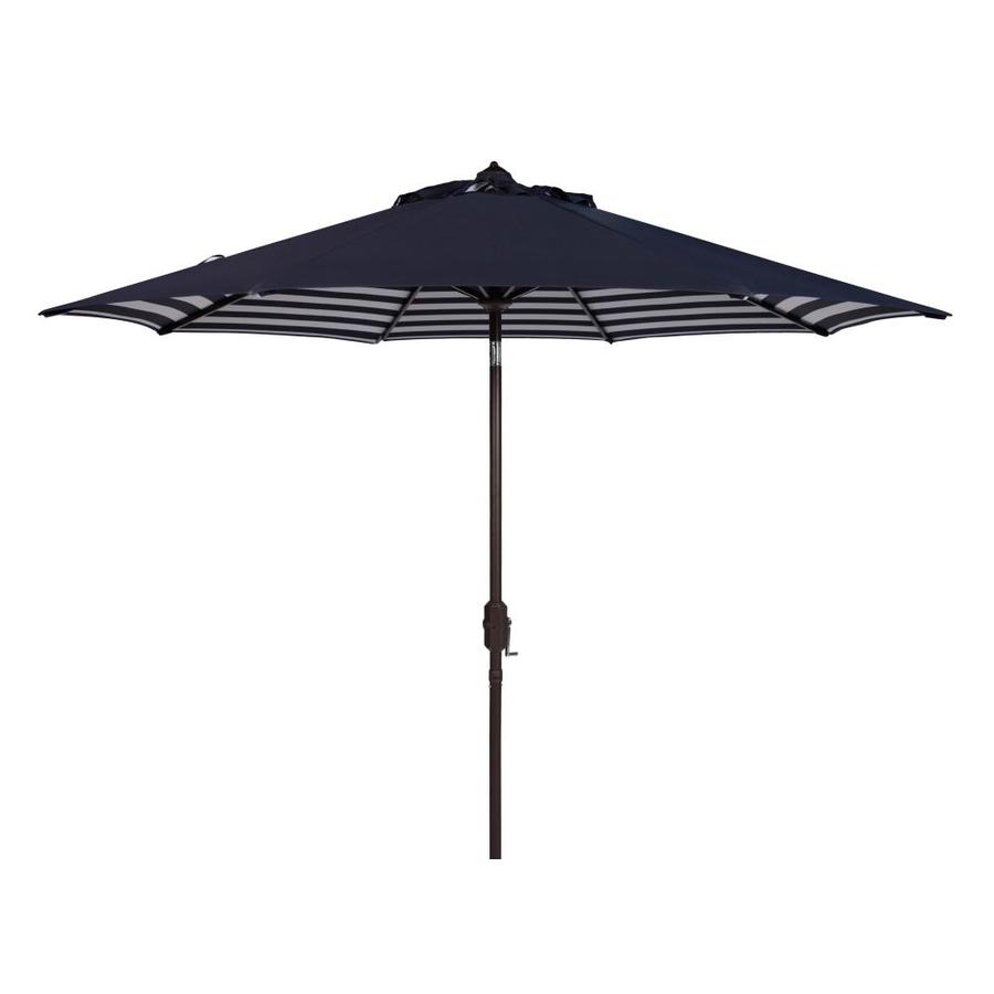 Safavieh 9 Ft Octagon Navy White With Brown Aluminum Frame Crank Market Patio Umbrella In The Patio Umbrellas Department At Lowes Com