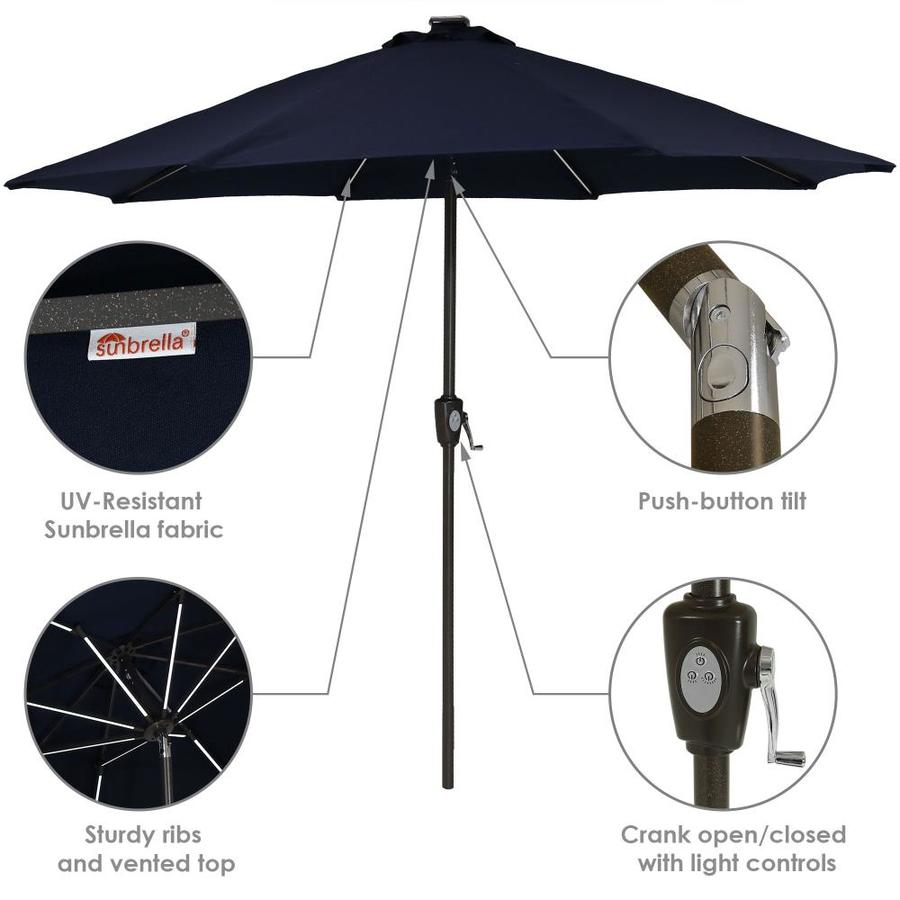 Sunnydaze Decor 9 Ft Octagon Navy Blue With Black Aluminum Frame Solar Powered Push Button Tilt Market Patio Umbrella In The Patio Umbrellas Department At Lowes Com