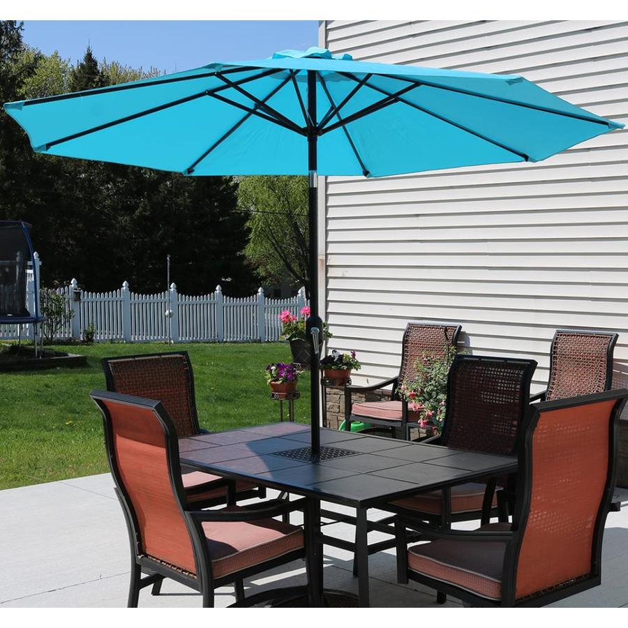 Sunnydaze Decor 9 Ft Octagon Turquoise With Black Steel Frame Push Button Tilt Market Patio Umbrella In The Patio Umbrellas Department At Lowes Com