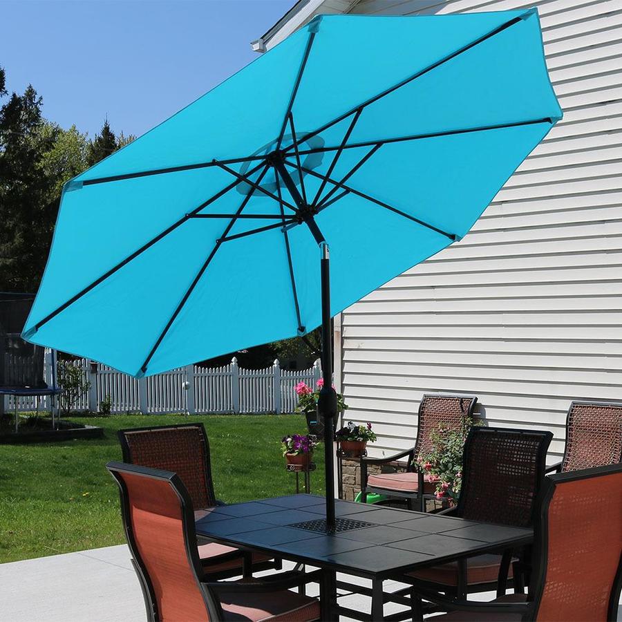 Sunnydaze Decor 9 Ft Octagon Turquoise With Black Steel Frame Push Button Tilt Market Patio Umbrella In The Patio Umbrellas Department At Lowes Com