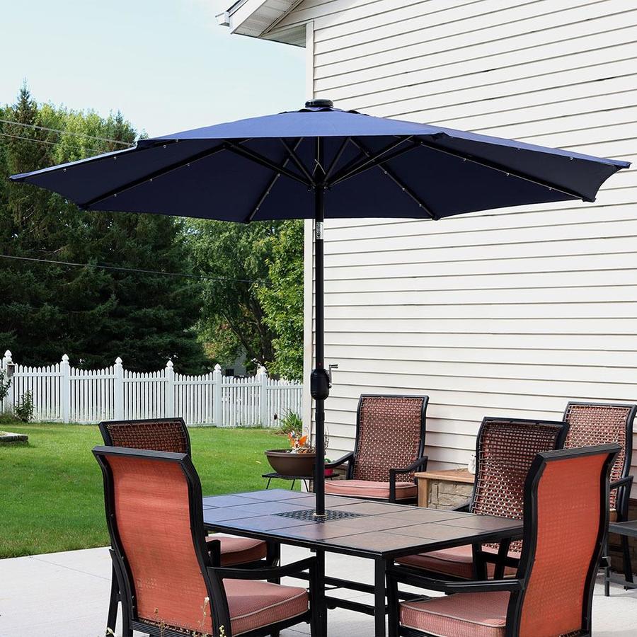 Sunnydaze Decor 9 Ft Octagon Navy Blue With Black Steel Frame Solar Powered Push Button Tilt Market Patio Umbrella In The Patio Umbrellas Department At Lowes Com