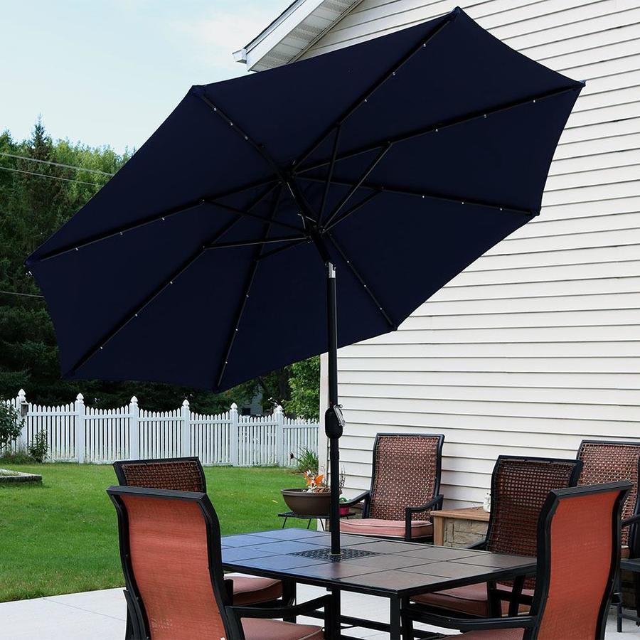 Sunnydaze Decor 9 Ft Octagon Navy Blue With Black Steel Frame Solar Powered Push Button Tilt Market Patio Umbrella In The Patio Umbrellas Department At Lowes Com