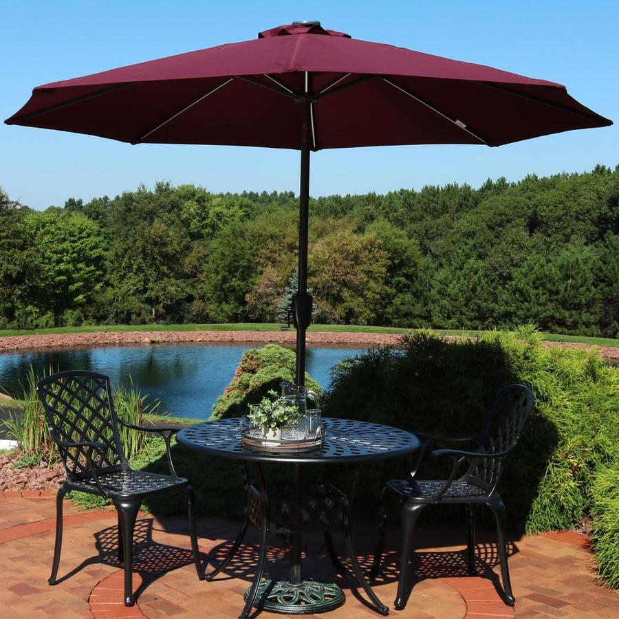 Sunnydaze Decor 8 6 Ft Octagon Burgundy With Bronze Aluminum Frame Solar Powered Push Button Tilt Market Patio Umbrella In The Patio Umbrellas Department At Lowes Com