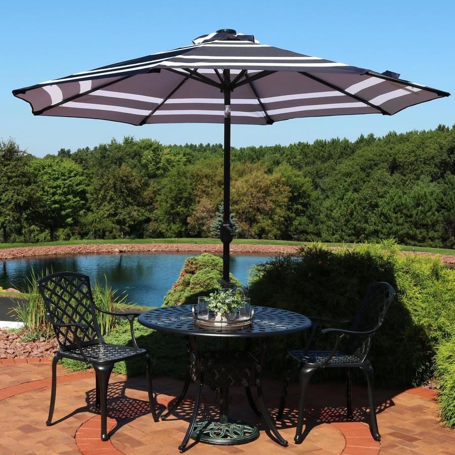 Sunnydaze Decor 9 Ft Octagon Navy Blue Stripe With Black Powder Coated Steel Frame Solar Powered Push Button Tilt Market Patio Umbrella In The Patio Umbrellas Department At Lowes Com