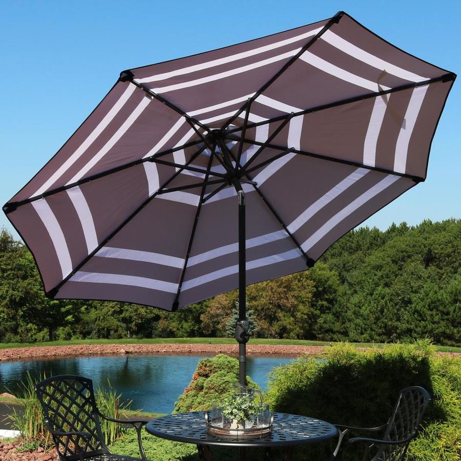 Sunnydaze Decor 9 Ft Octagon Navy Blue Stripe With Black Powder Coated Steel Frame Solar Powered Push Button Tilt Market Patio Umbrella In The Patio Umbrellas Department At Lowes Com