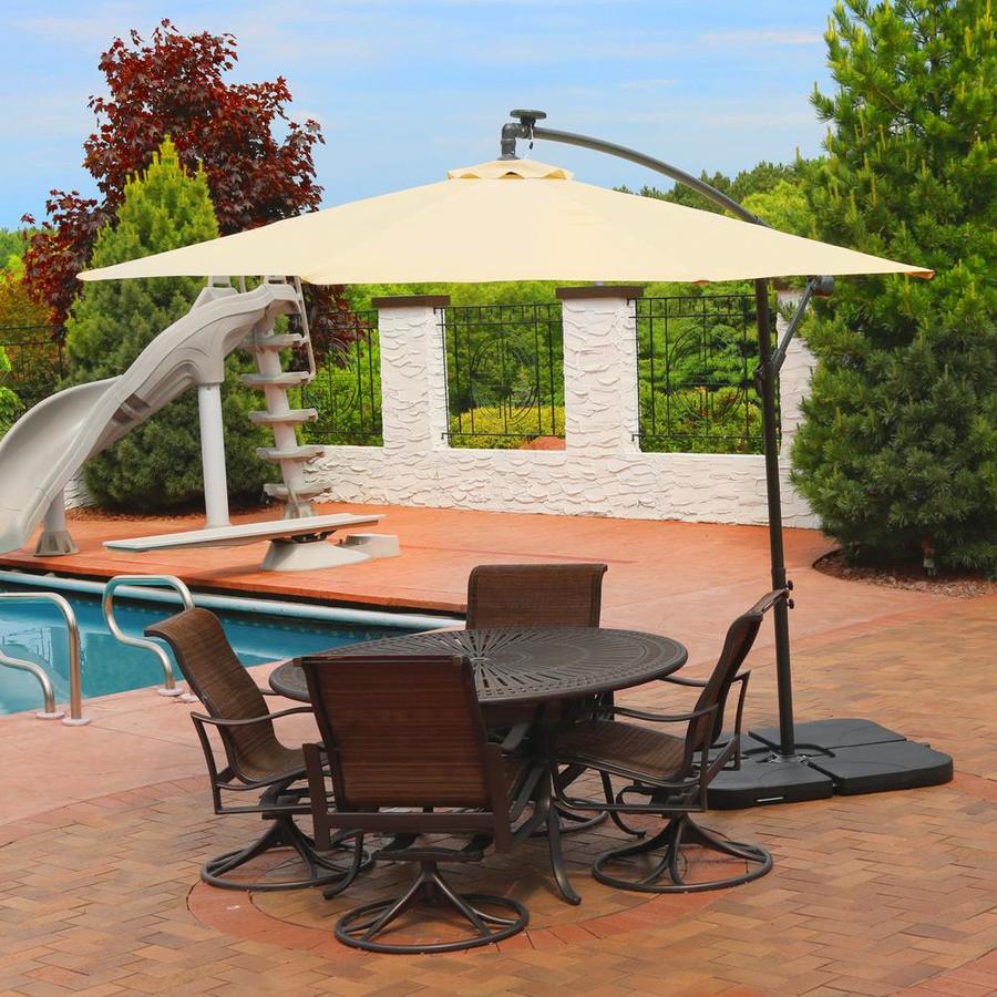 Sunnydaze Decor 10 5 Ft Octagon Beige With Grey Steel Frame Solar Powered Crank Offset Patio Umbrella In The Patio Umbrellas Department At Lowes Com