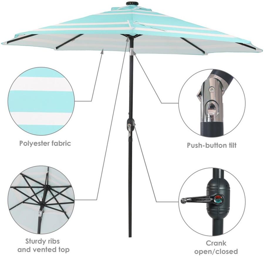 Sunnydaze Decor 9 Ft Octagon Teal Stripe With Black Powder Coated Steel Frame Solar Powered Push Button Tilt Market Patio Umbrella In The Patio Umbrellas Department At Lowes Com