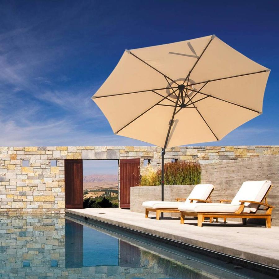 Casainc 10 Ft Octagon Beige With Teak Wood Frame Garden Patio Umbrella And Base In The Patio Umbrellas Department At Lowes Com