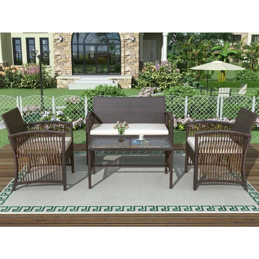 Kinwell 4 Outdoor Furniture Rattan Chair And Table Patio Set Outdoor Sofa For Garden Backyard Porch And Poolside In The Patio Conversation Sets Department At Lowes Com