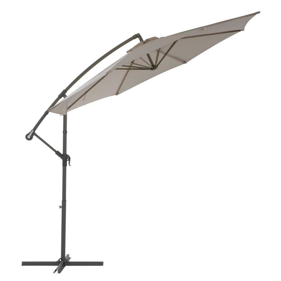 Corliving 9 5 Ft Round Sand Grey With Black Steel Frame Cantilever Patio Umbrella And Base In The Patio Umbrellas Department At Lowes Com