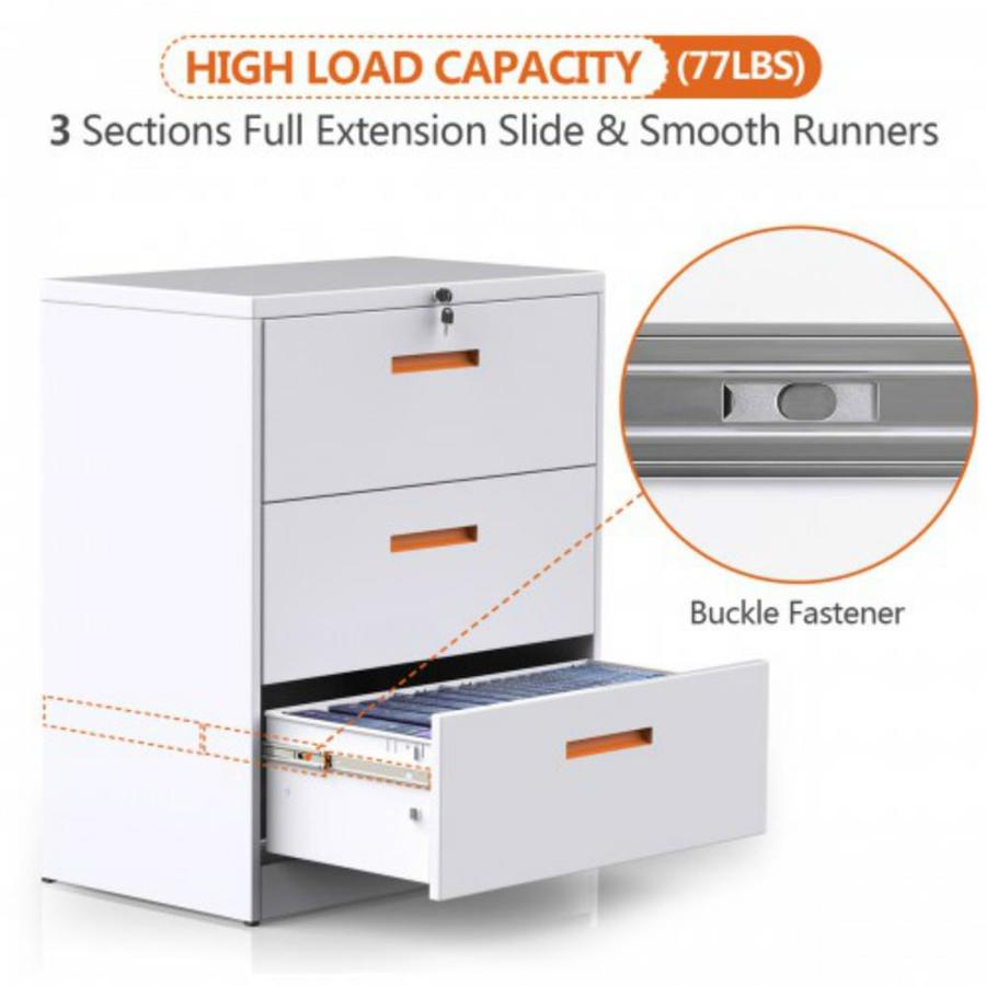 Casainc White And Orange Metal Lateral File Cabinet With Lock In The File Cabinets Department At Lowes Com