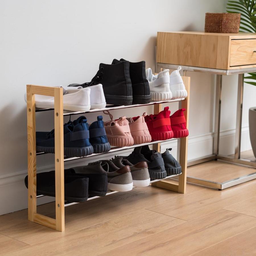 Iris 3 Tier Extendable Pine Wood And Metal Shoe Rack In The Shoe Storage Department At Lowes Com