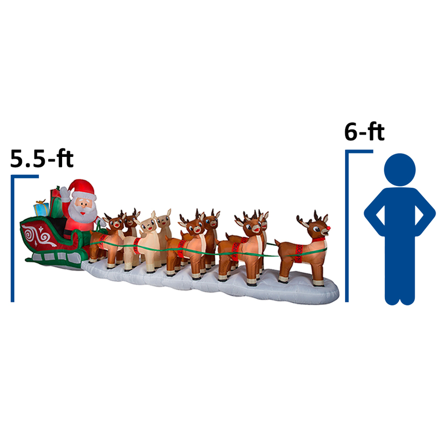 17.5 Ft CHRISTMAS Lighted Santa /& Rudolph Sleigh Airblown Inflatable Yard Decor