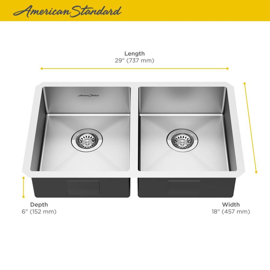 American Standard Pekoe 18 In X 29 In Stainless Steel Double Equal Bowl Short 7 In Or Less Undermount Residential Kitchen Sink In The Kitchen Sinks Department At Lowescom