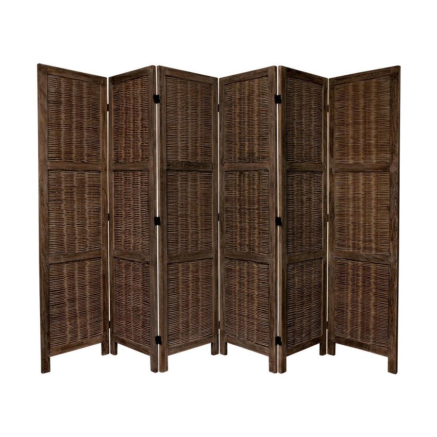 Shop Oriental Furniture 6 Panel Burnt Brown Wood Folding Indoor Privacy Screen Living Room Furniture