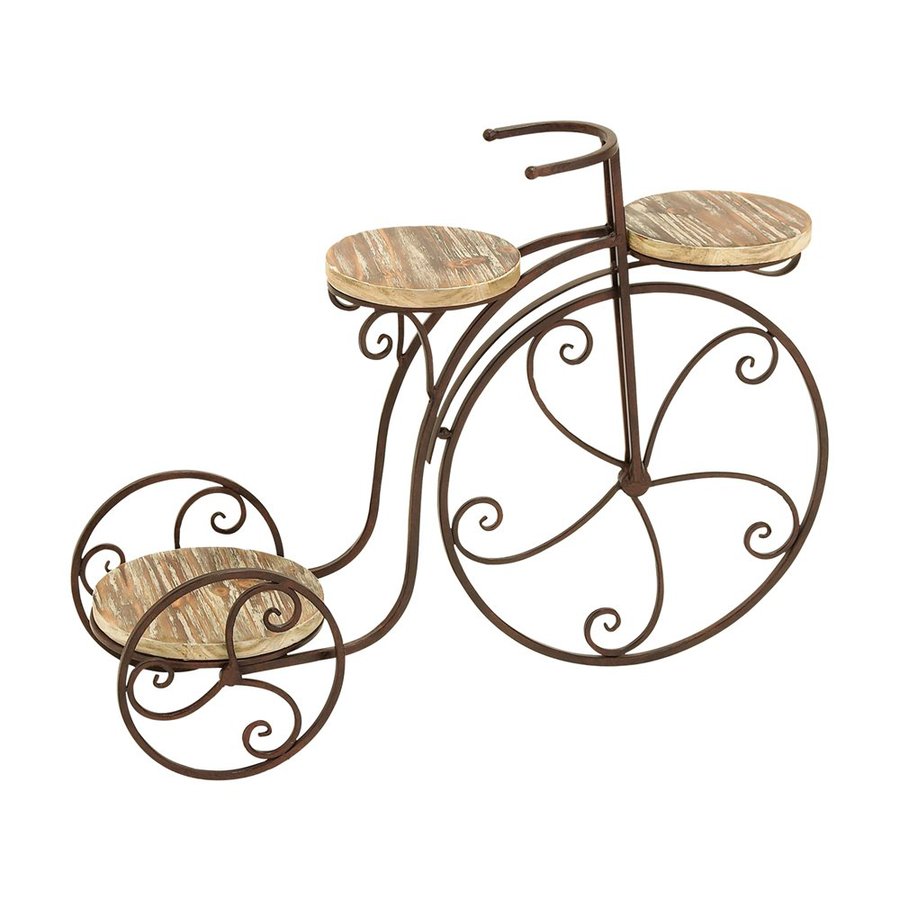 in woodland imports 23 in metallic copper brown wood round plant stand