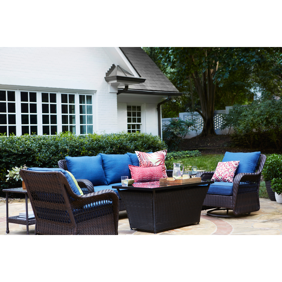 Allen Roth Glenlee Woven Metal Swivel Glider Conversation Chair S With Blue Cushioned Seat In The Patio Chairs Department At Lowes Com