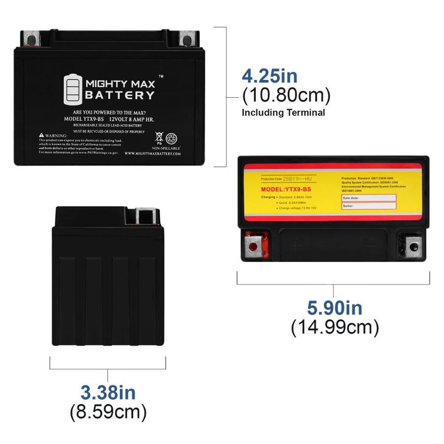 ExpertPower YTX9-BS 12v 9ah Replacement Battery for 2003-06 Kawasaki KSF400A KFX400