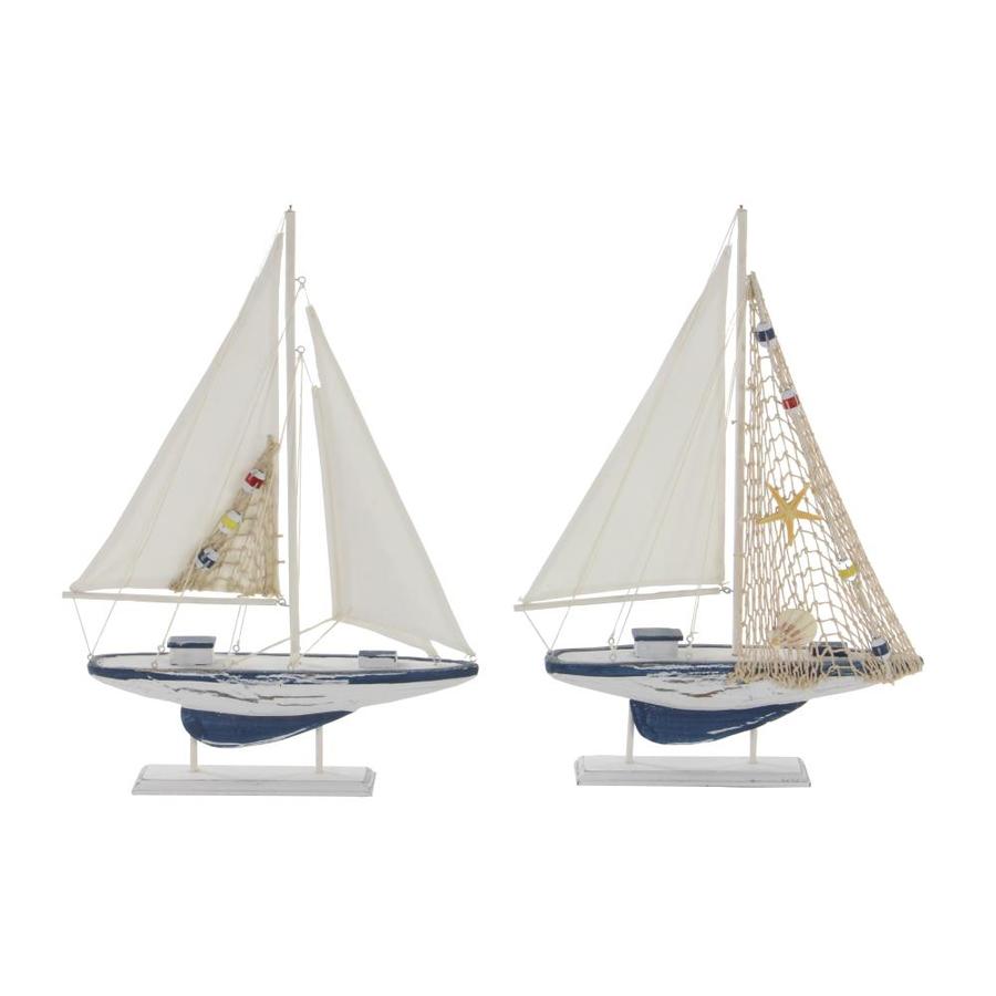 23 x 28 x 4 cm G/én/érique Decorative Sailboat Small Wood White//Grey White//Grey