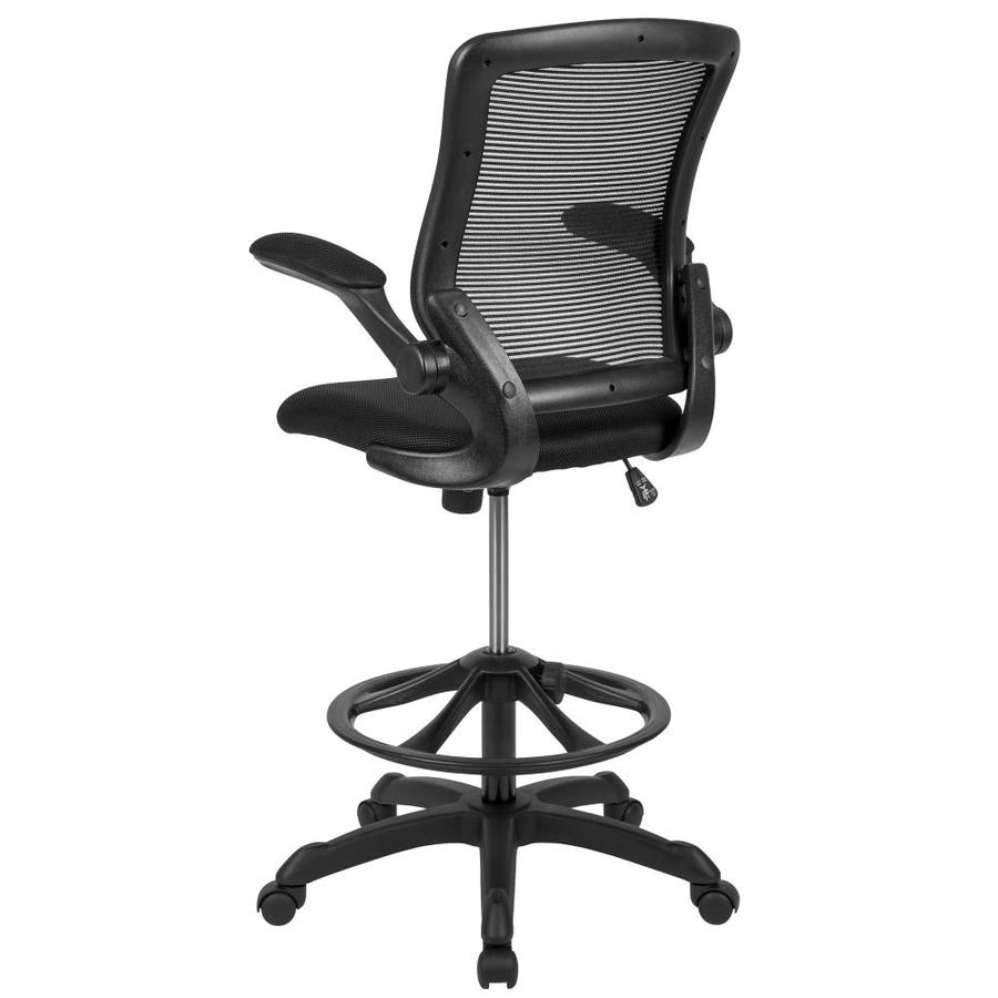 Adjustable Foot Ring and Flip-Up Arms Drafting Chair Mid-Back Black Ergonomic Mesh with Seat