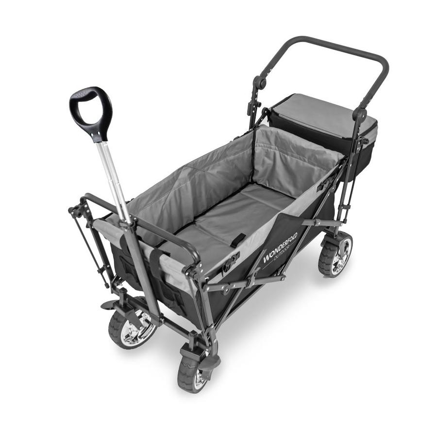 WonderFold Push Pull Utility Folding Wagon with Removable Canopy and Foot Brakes Black